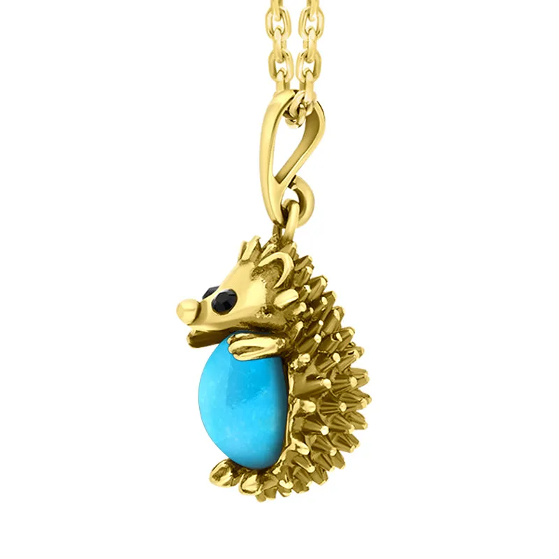 9ct Yellow Gold Turquoise Medium Hedgehog Necklace