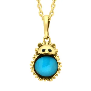 9ct Yellow Gold Turquoise Small Hedgehog Necklace