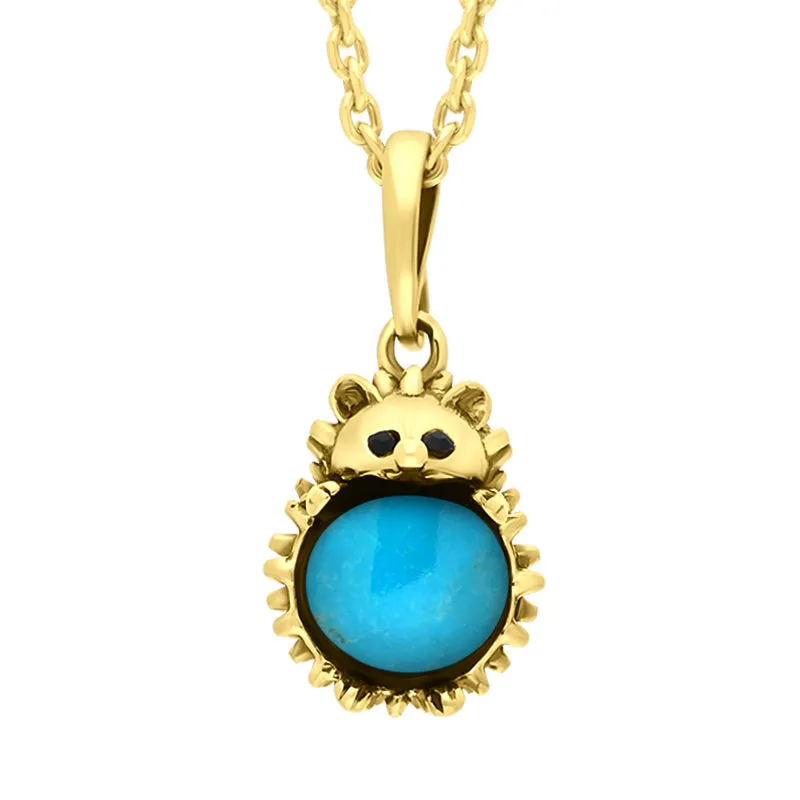 9ct Yellow Gold Turquoise Small Hedgehog Necklace
