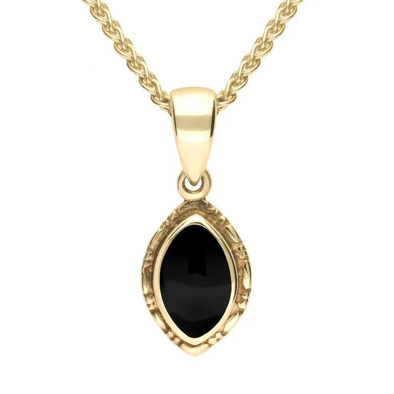 9ct Yellow Gold Whitby Jet Marquise Bead Edge Necklace