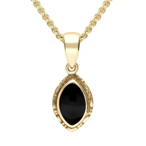 9ct Yellow Gold Whitby Jet Marquise Bead Edge Necklace