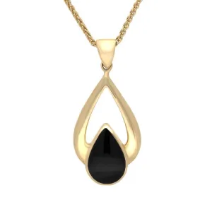 9ct Yellow Gold Whitby Jet Open Framed Pear Drop Necklace
