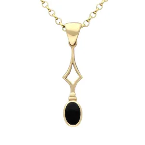 9ct Yellow Gold Whitby Jet Oval Drop Necklace
