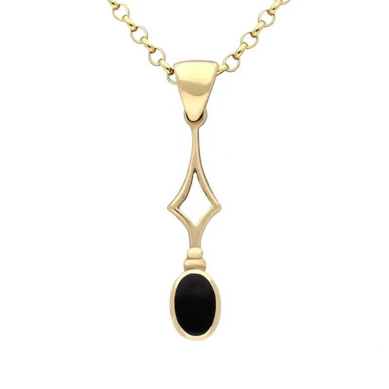 9ct Yellow Gold Whitby Jet Oval Drop Necklace
