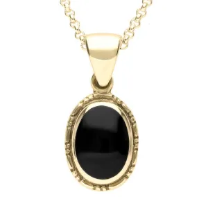 9ct Yellow Gold Whitby Jet Oval Rope Edge Pendant