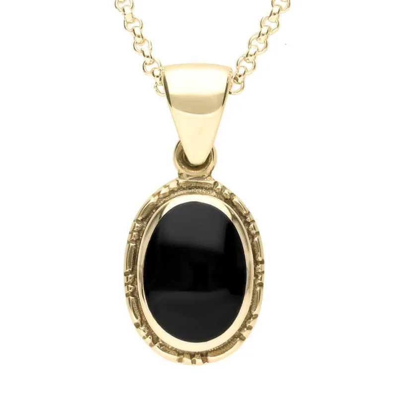 9ct Yellow Gold Whitby Jet Oval Rope Edge Pendant