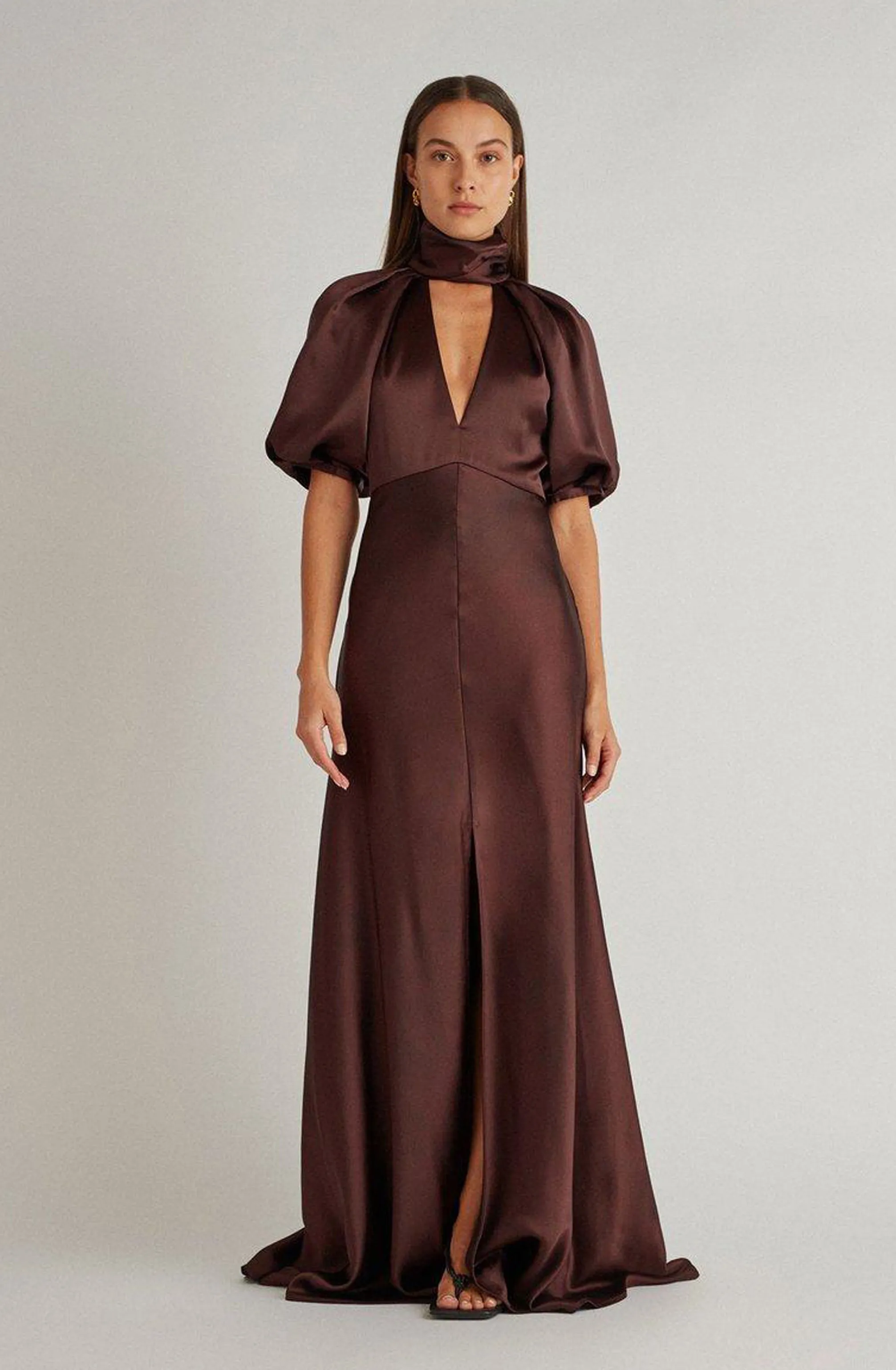 Abbie V Neck Gown Burgundy by Camilla and Marc