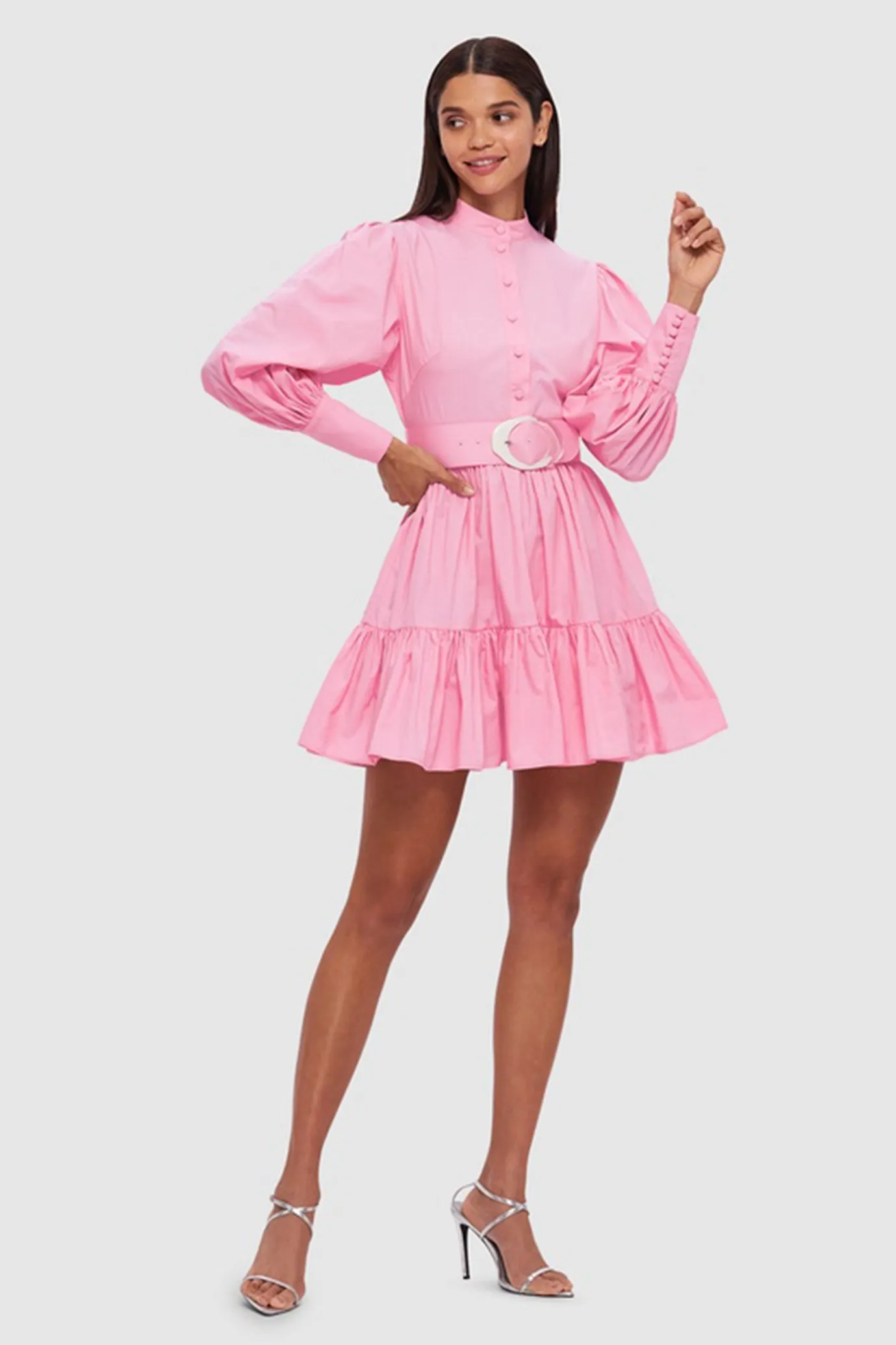 Alexandra Belted Mini Dress Bubblegum by Leo Lin