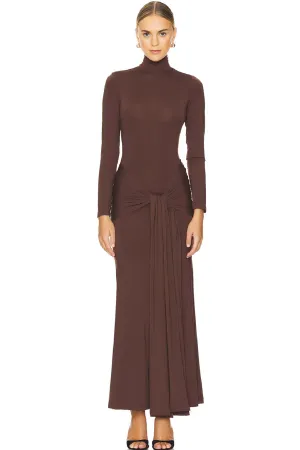 Alix Maxi Tie Front Dress In Chocolate By Bardot