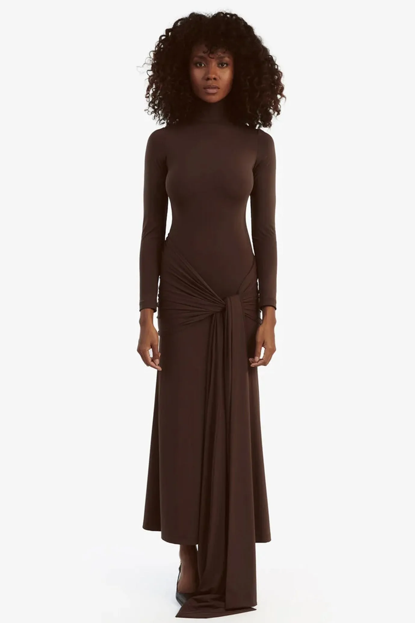 Alix Maxi Tie Front Dress In Chocolate By Bardot