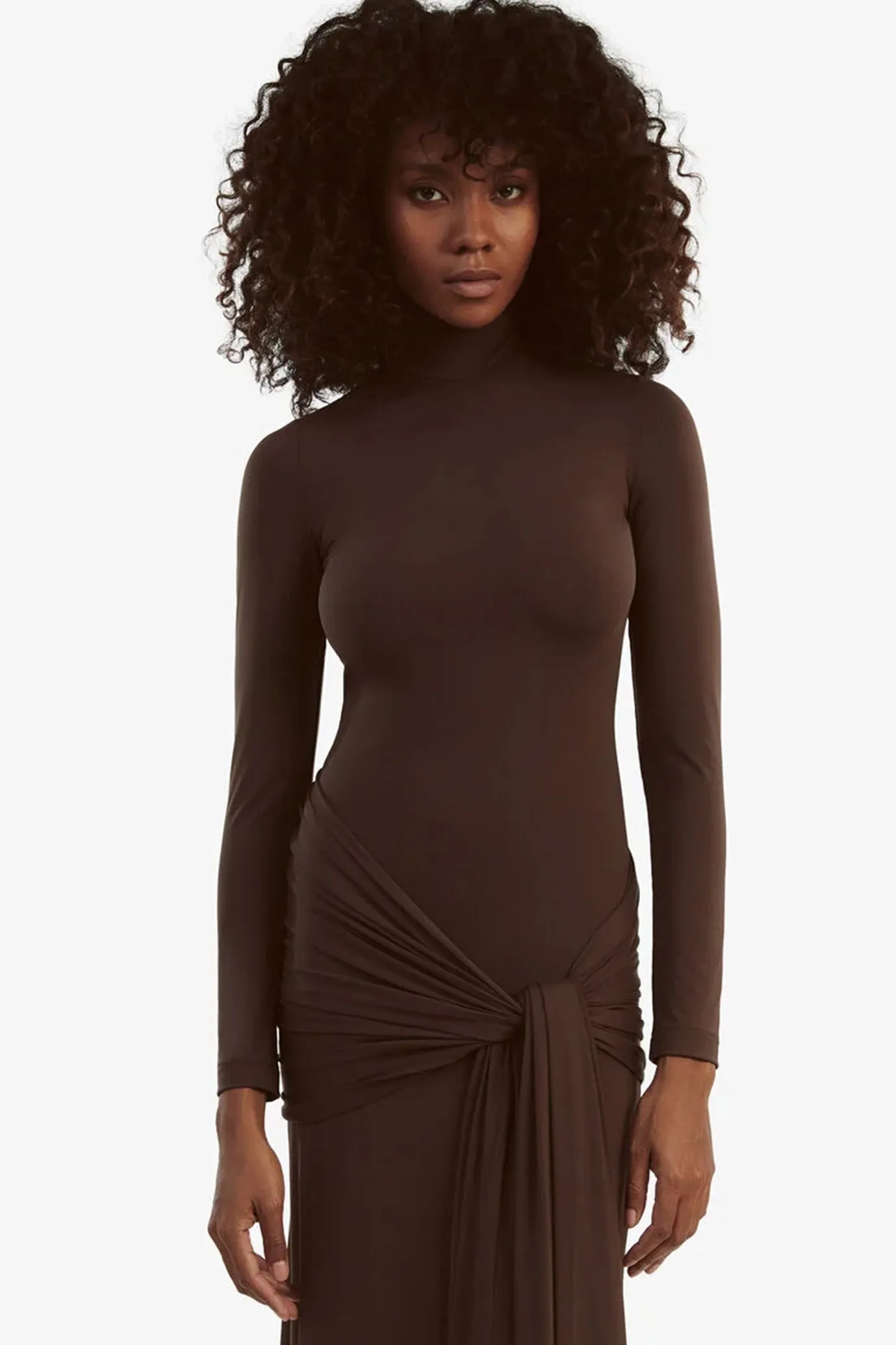 Alix Maxi Tie Front Dress In Chocolate By Bardot