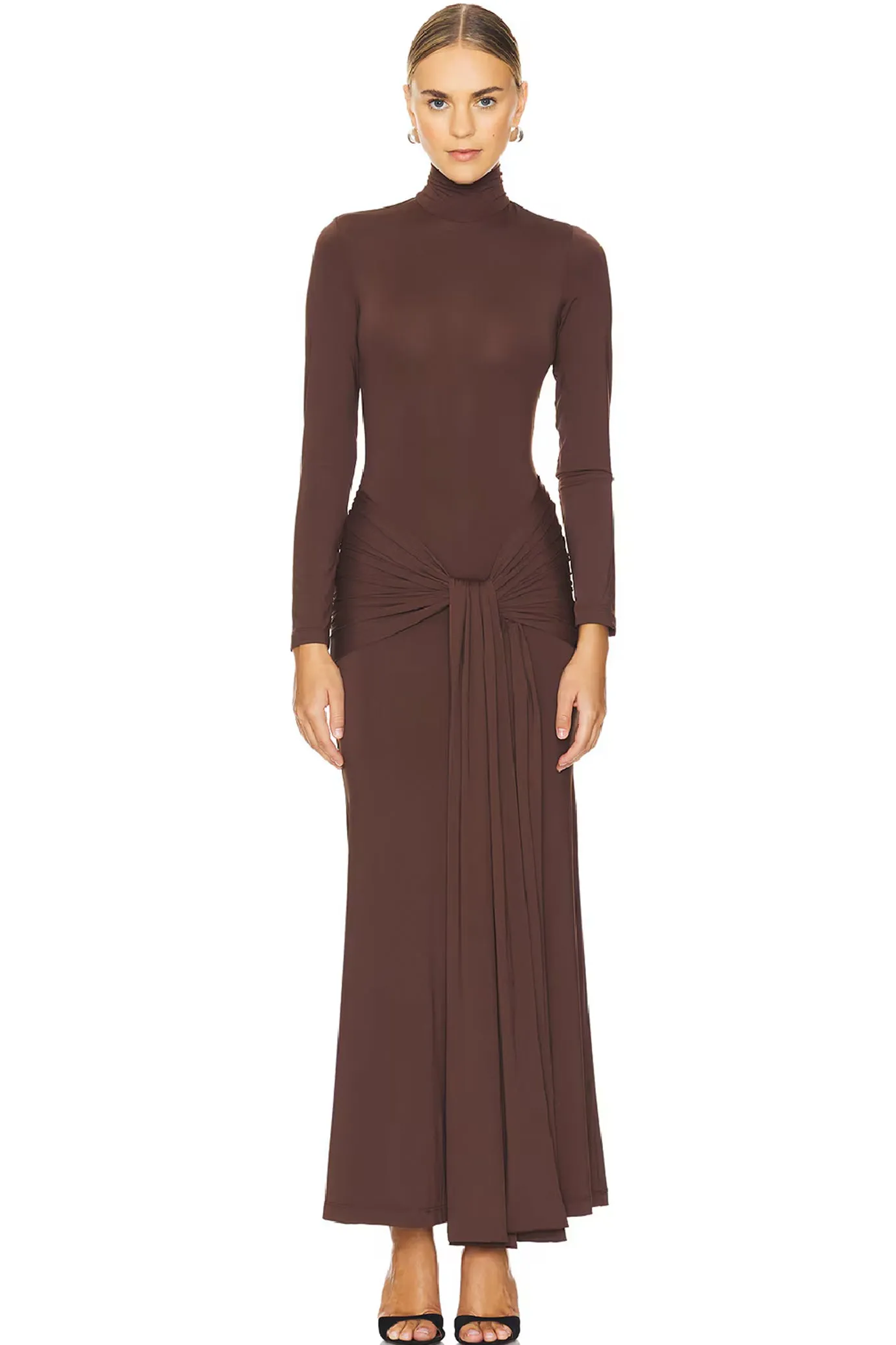 Alix Maxi Tie Front Dress In Chocolate By Bardot