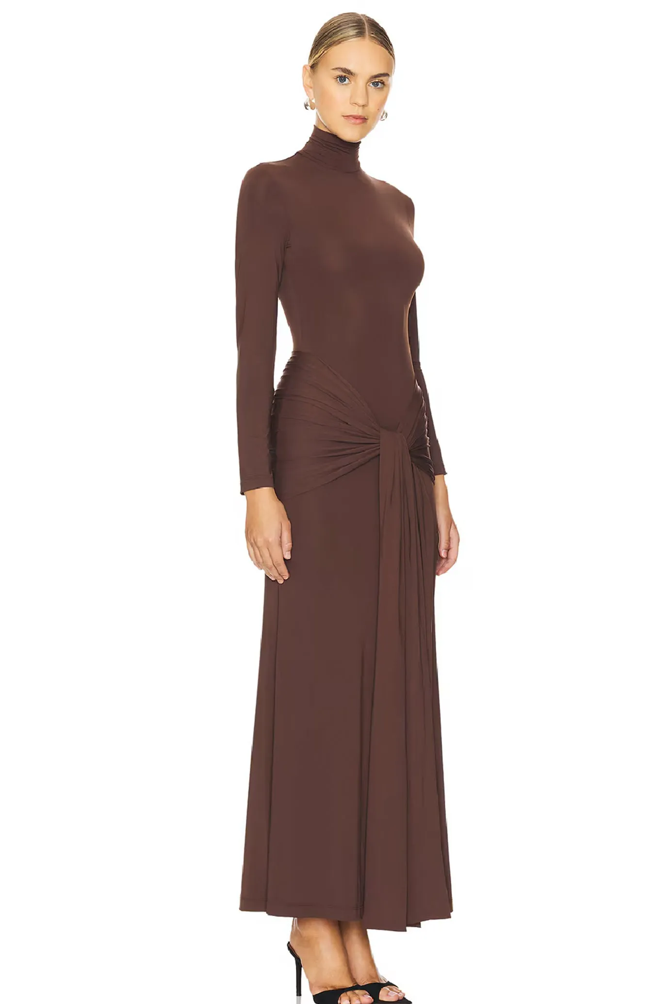 Alix Maxi Tie Front Dress In Chocolate By Bardot
