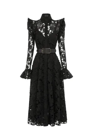 Aliyah Lace Butterfly Sleeve Midi Dress Ebony by Leo Lin
