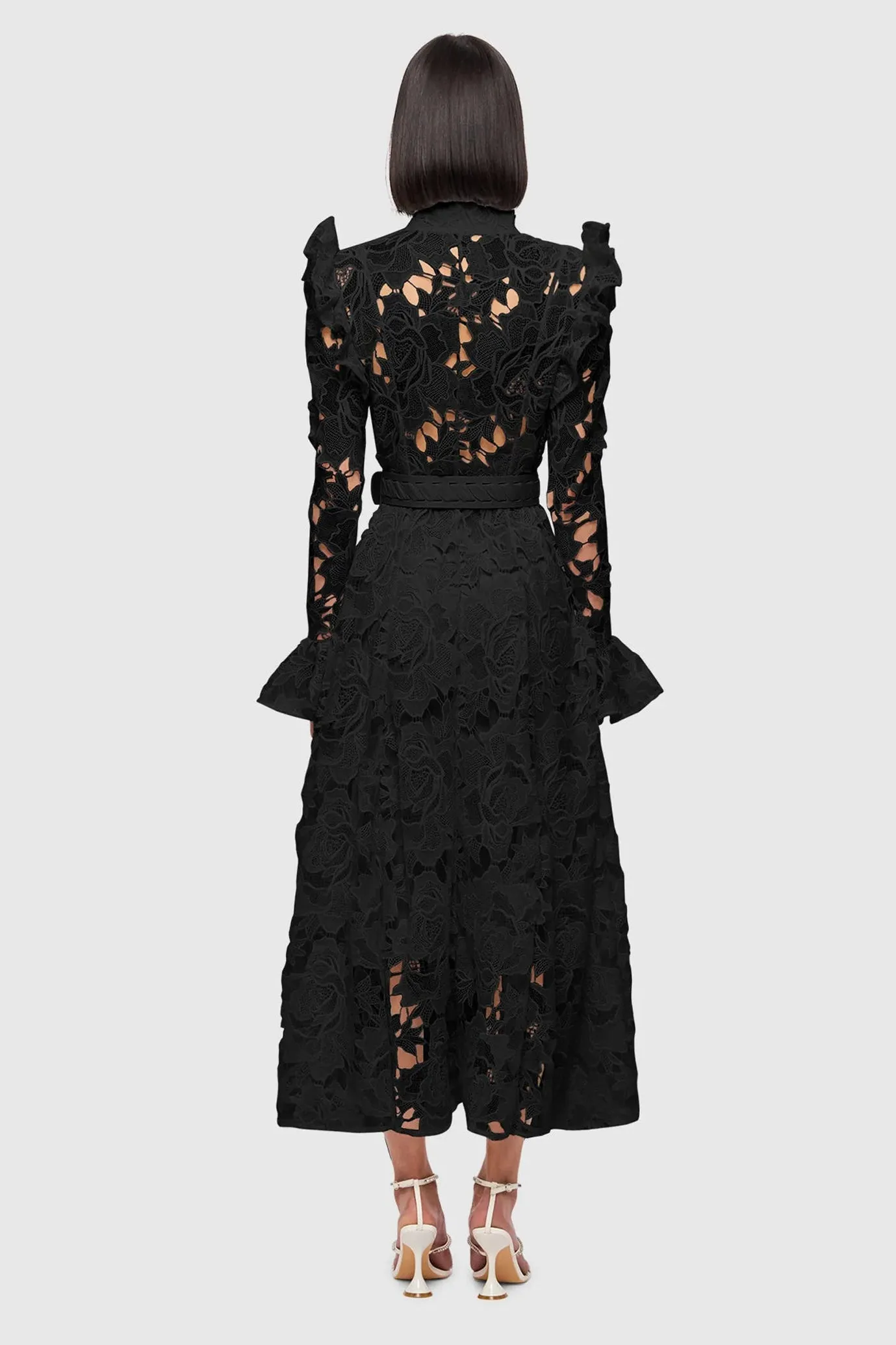 Aliyah Lace Butterfly Sleeve Midi Dress Ebony by Leo Lin