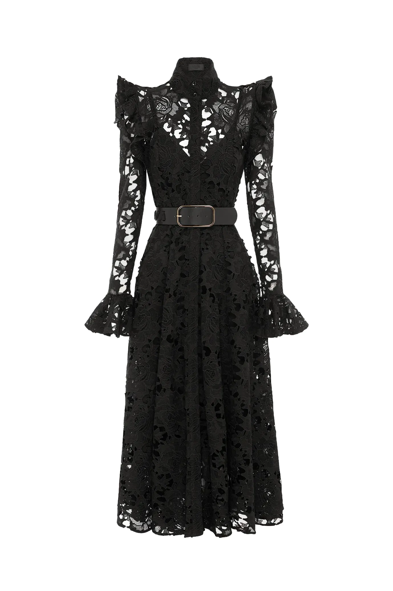 Aliyah Lace Butterfly Sleeve Midi Dress Ebony by Leo Lin
