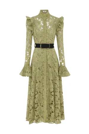 Aliyah Lace Butterfly Sleeve Midi Dress Olive by Leo Lin
