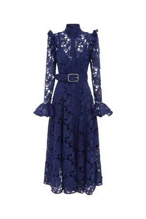 Aliyah Lace Butterfly Sleeve Midi Dress Oxford Blue by Leo Lin