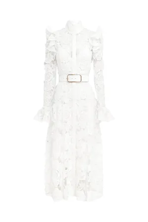 Aliyah Lace Butterfly Sleeve Midi Dress Snow by Leo Lin