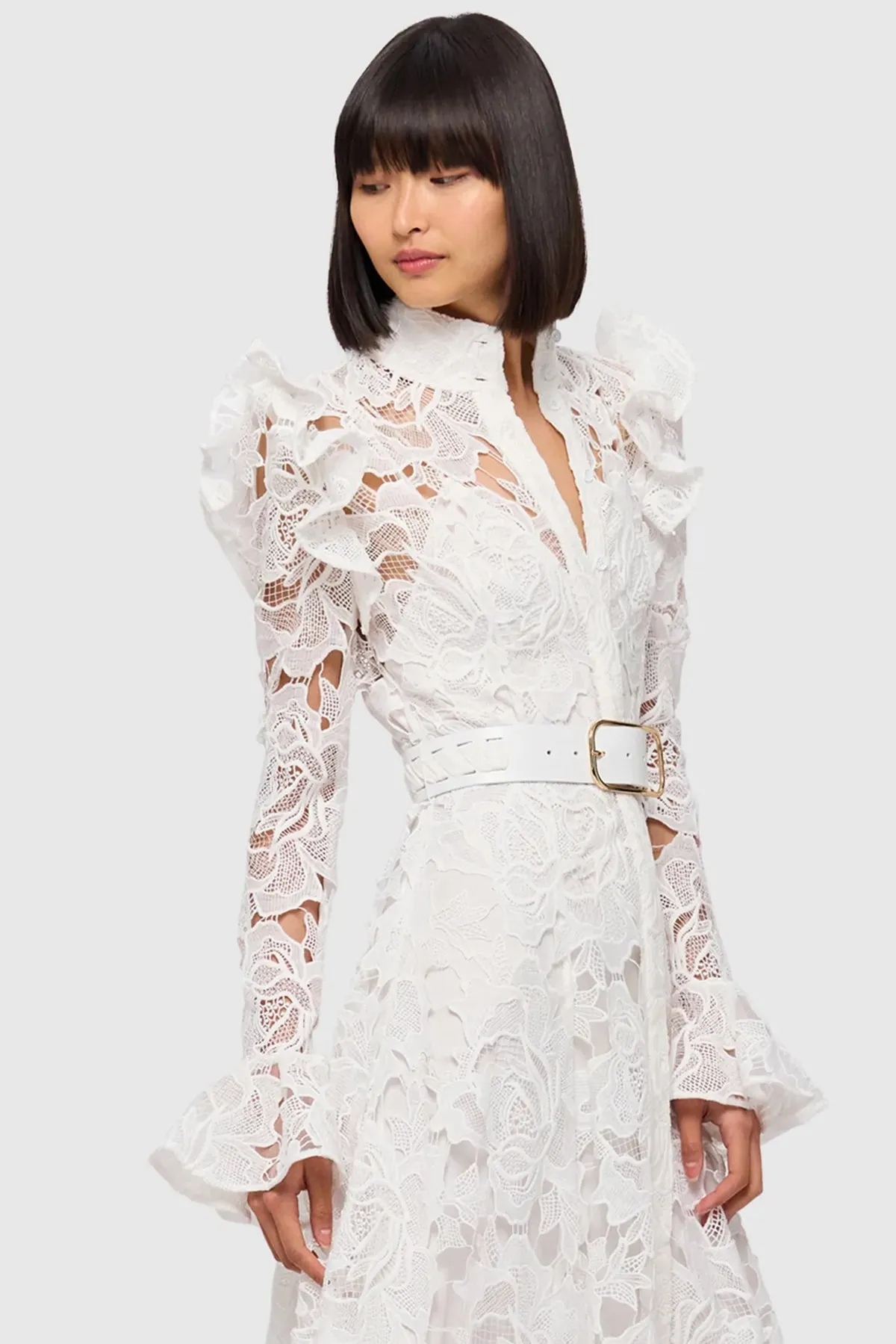 Aliyah Lace Butterfly Sleeve Midi Dress Snow by Leo Lin