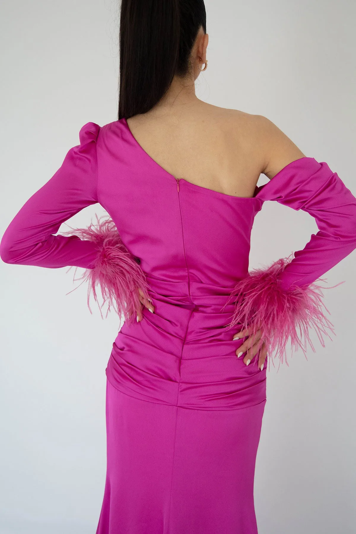 Alyssa Feather Gown Electric Pink by HSH