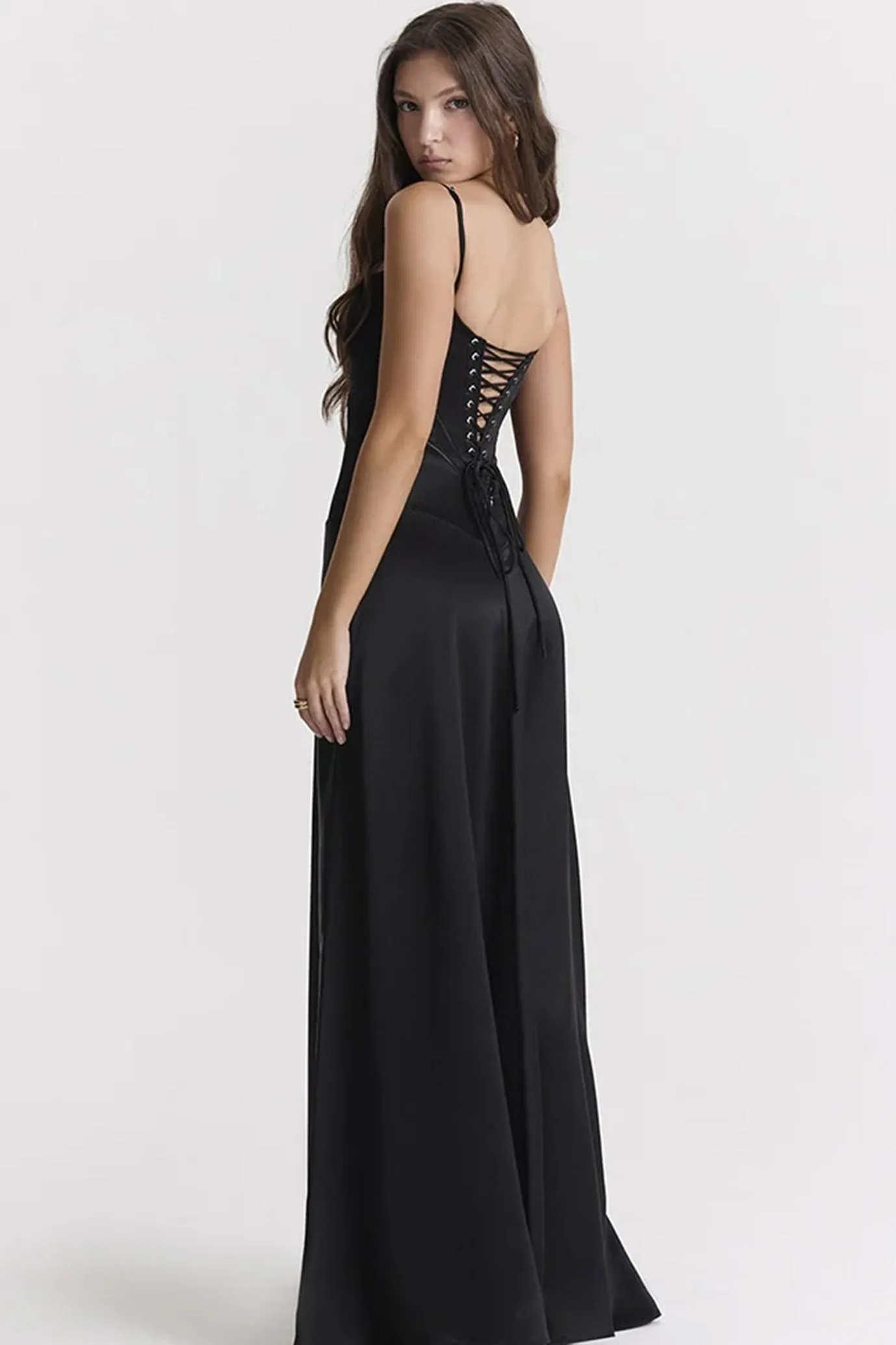 Anabella Black Lace Up Maxi Dress by House of CB