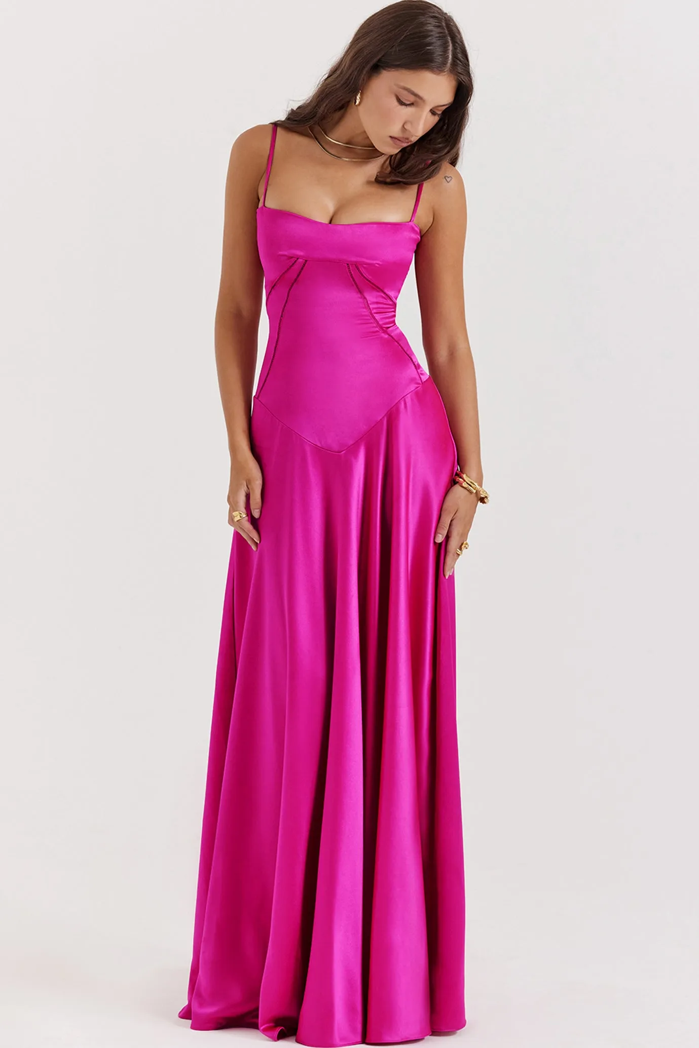 Anabella Fuchsia Lace Up Maxi Dress by House of CB