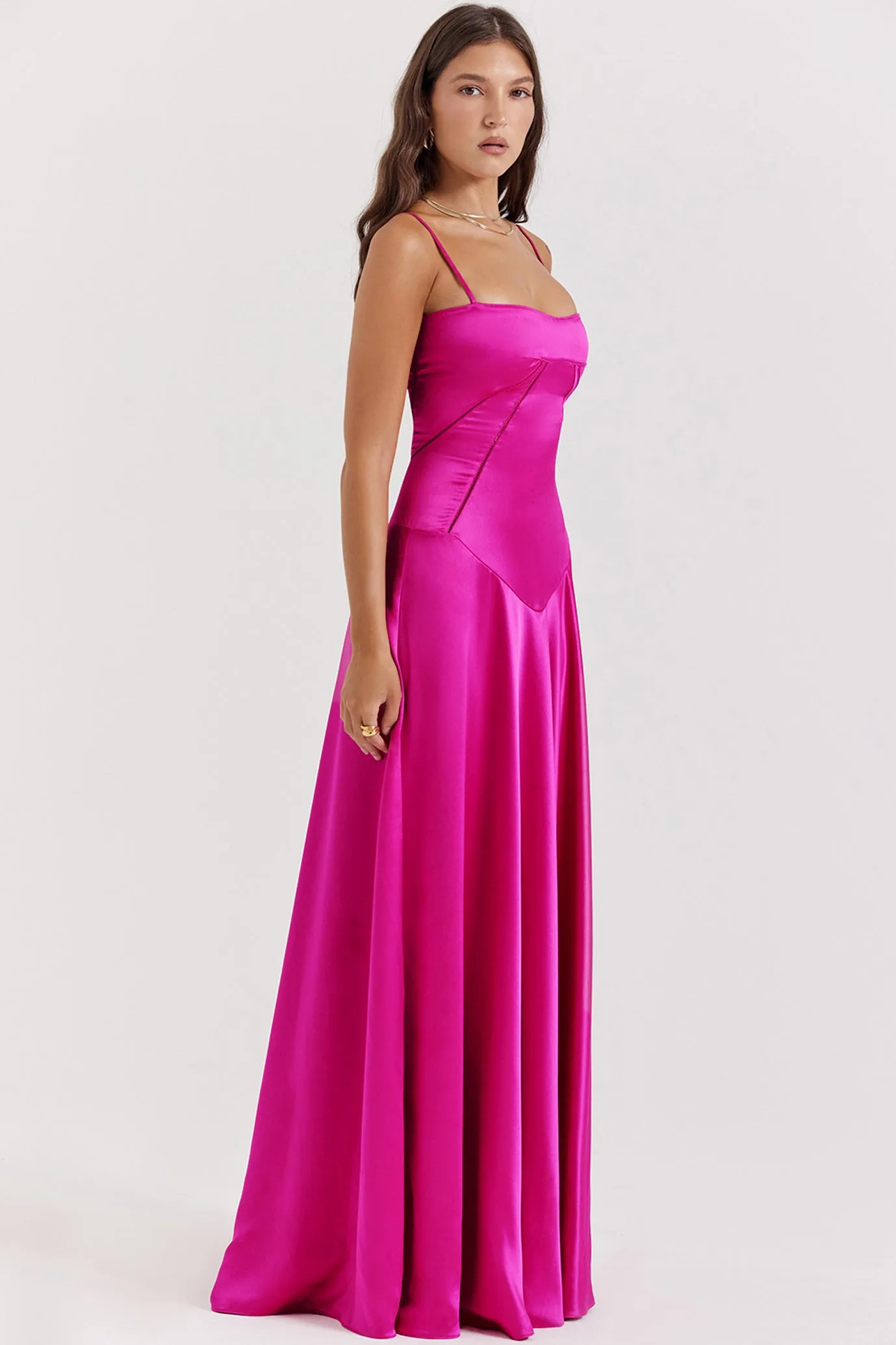 Anabella Fuchsia Lace Up Maxi Dress by House of CB