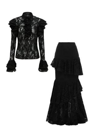 Anna Lace Blouse & Amaya Lace Maxi Skirt by Leo Lin