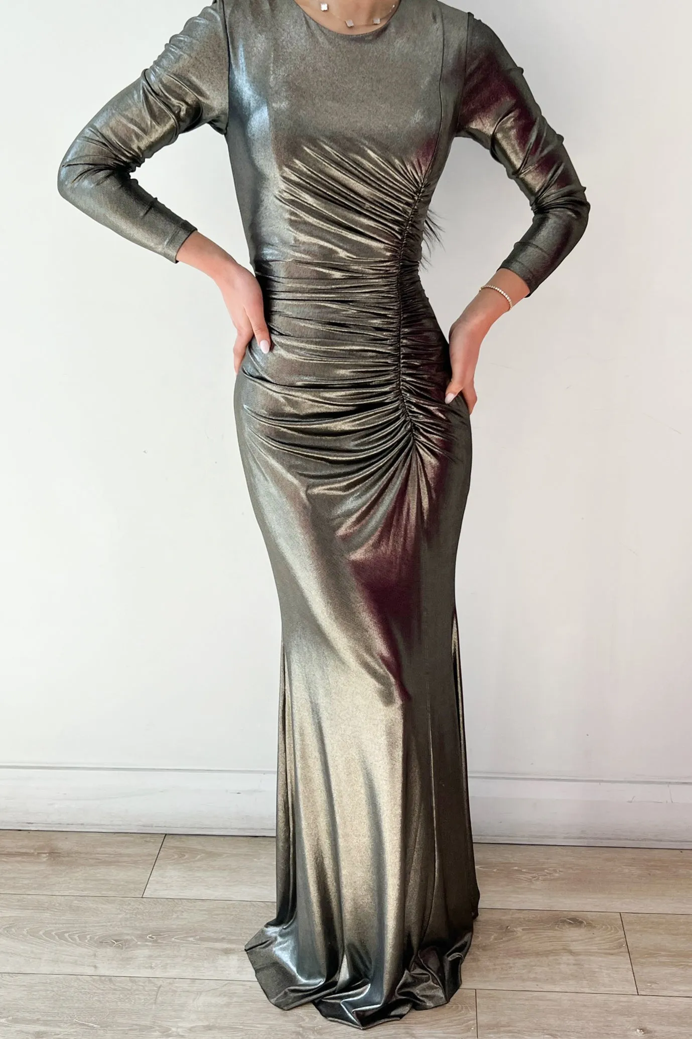 Babylon Ruched Metallic Gown by HSH