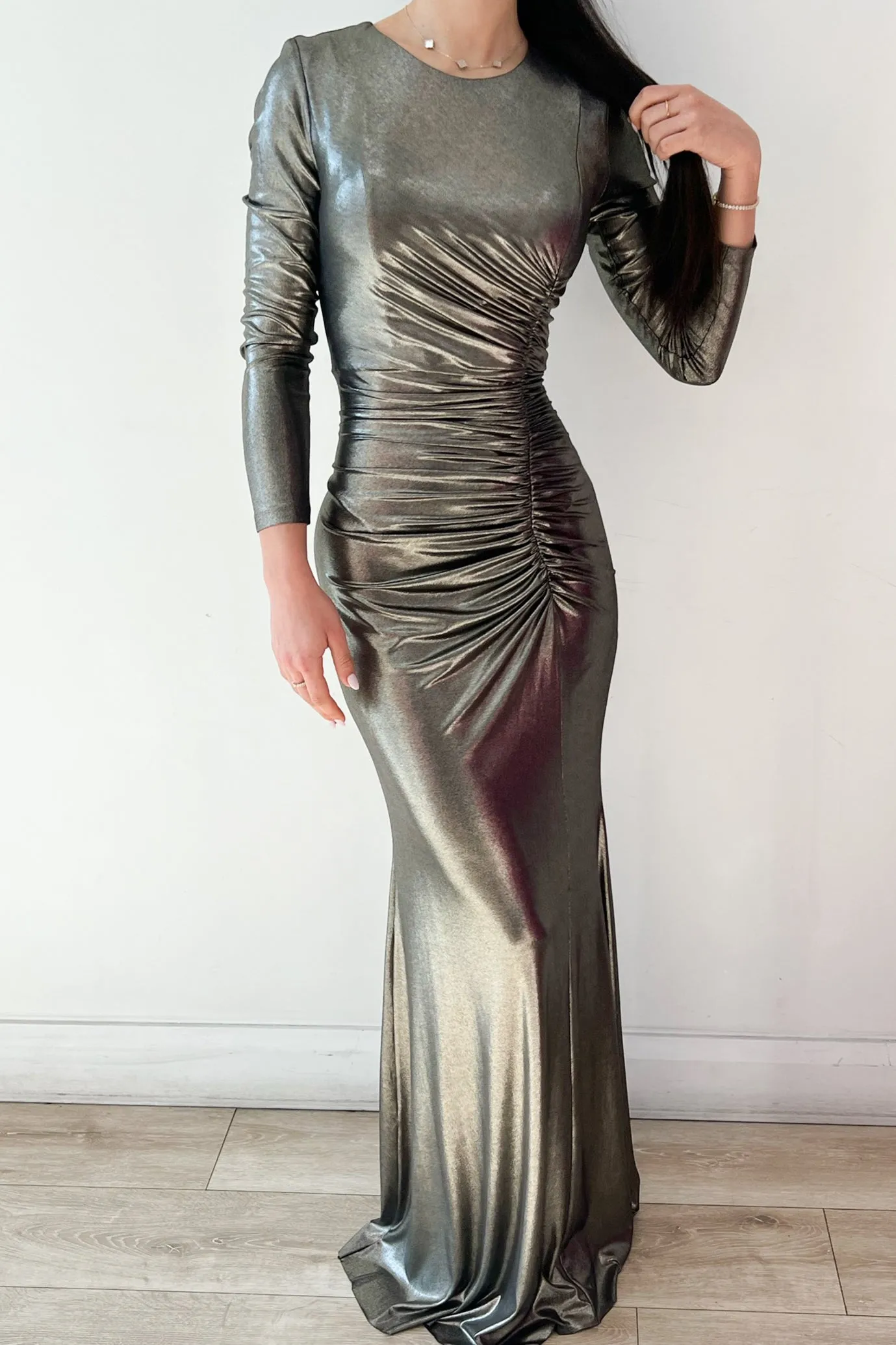 Babylon Ruched Metallic Gown by HSH