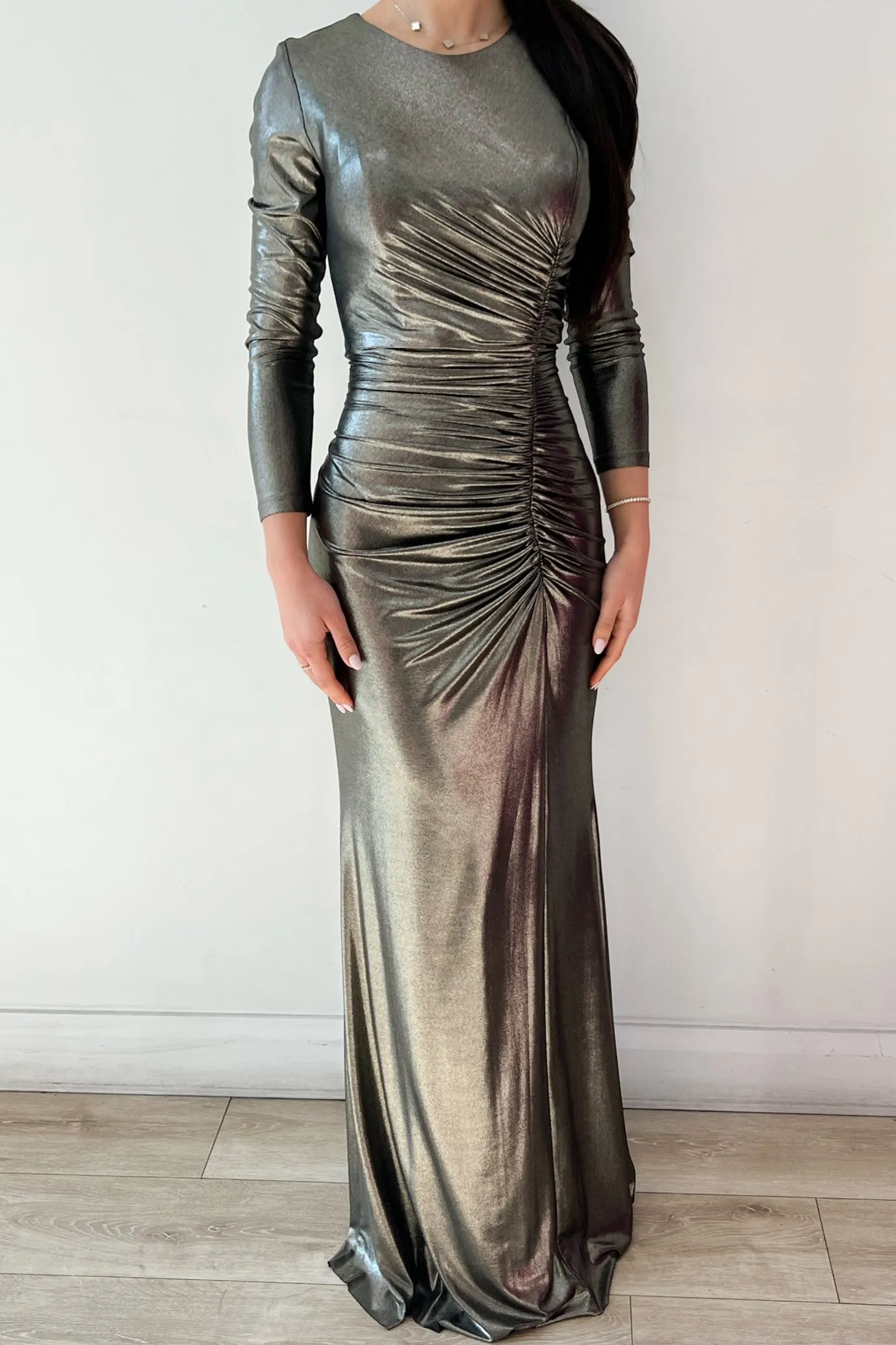Babylon Ruched Metallic Gown by HSH