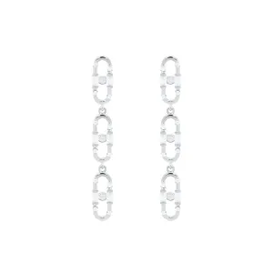 Baguette Paper Clip White Rhodium on Silver Earrings w. Zirconia