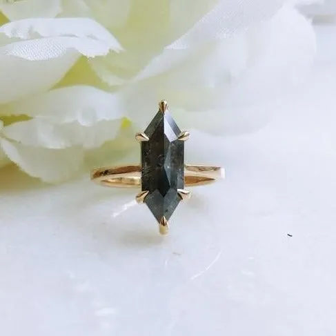 Black Speckled Hexagon Diamond Engagement Ring