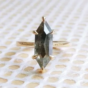 Black Speckled Hexagon Diamond Engagement Ring