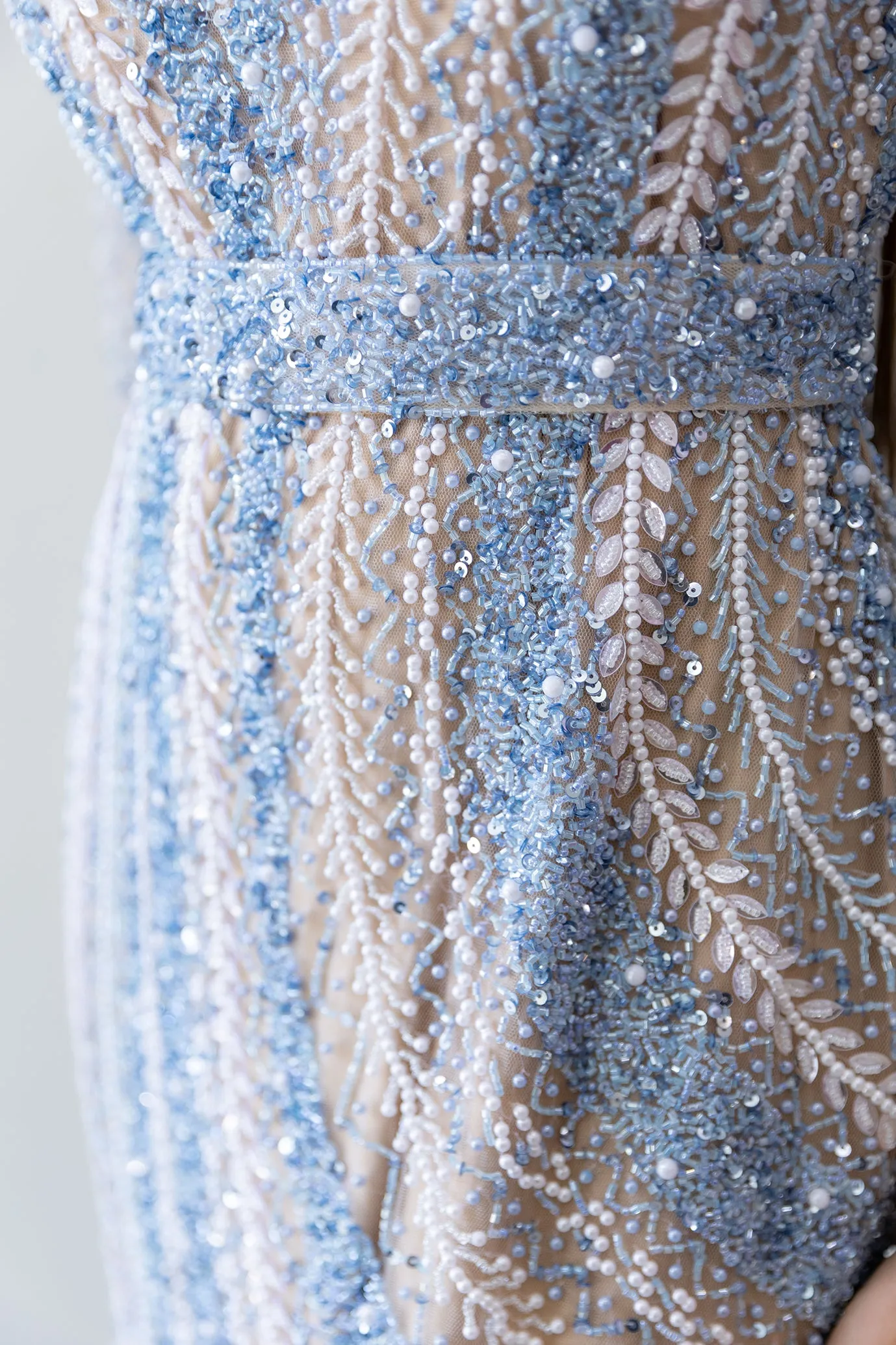 Blue Spiral Beaded Gown by HSH