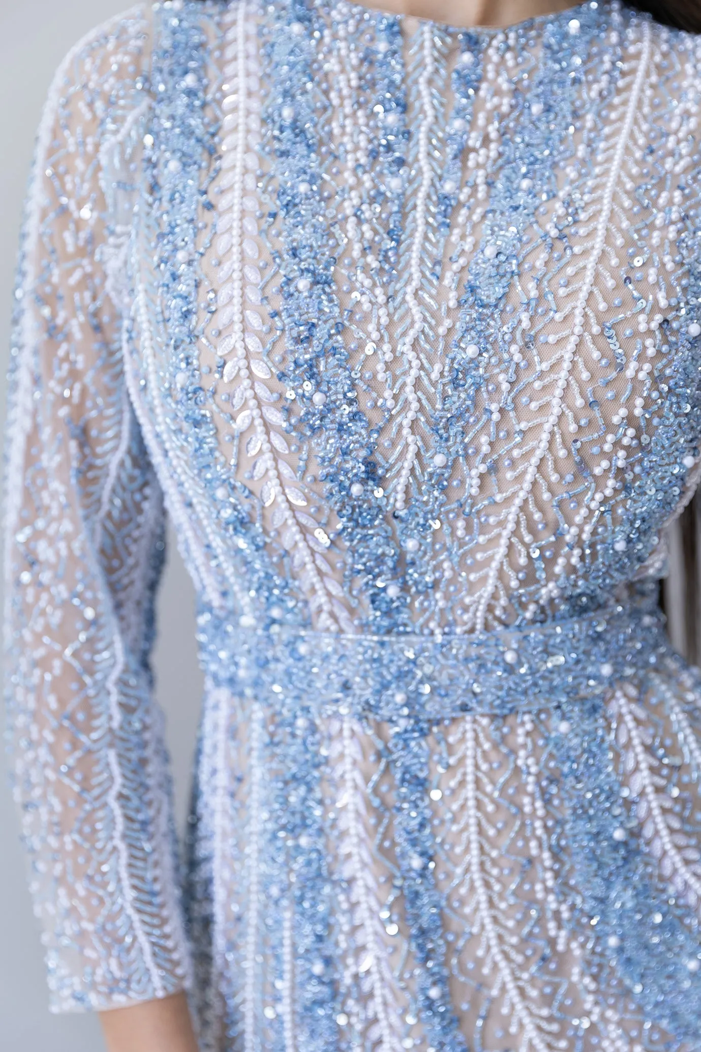 Blue Spiral Beaded Gown by HSH