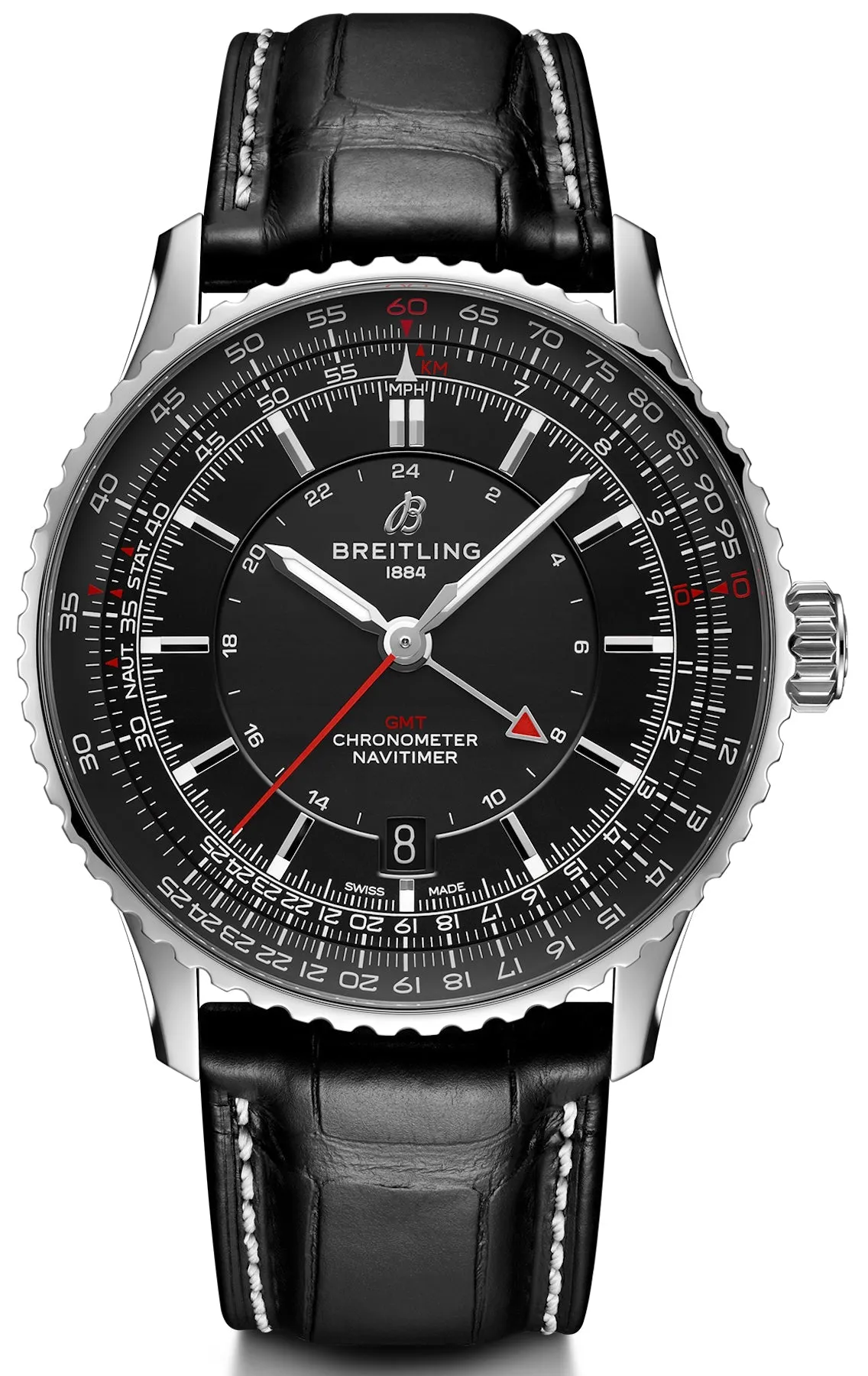 Breitling Navitimer Automatic GMT 41 Black Leather Watch