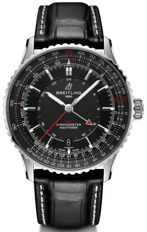 Breitling Navitimer Automatic GMT 41 Black Leather Watch