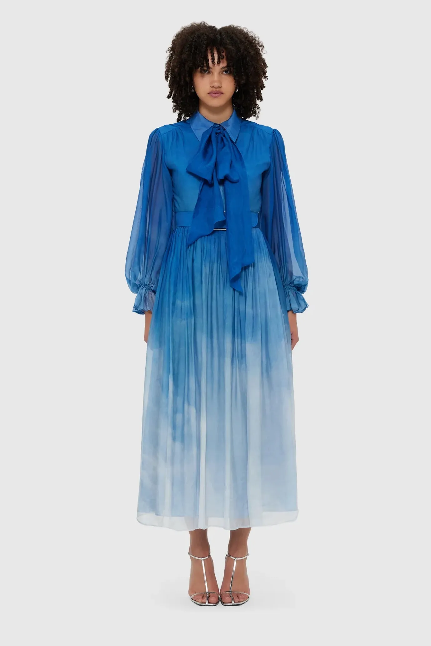 Cassie Tie Neck Midi Dress Aerial Print by Leo & Lin