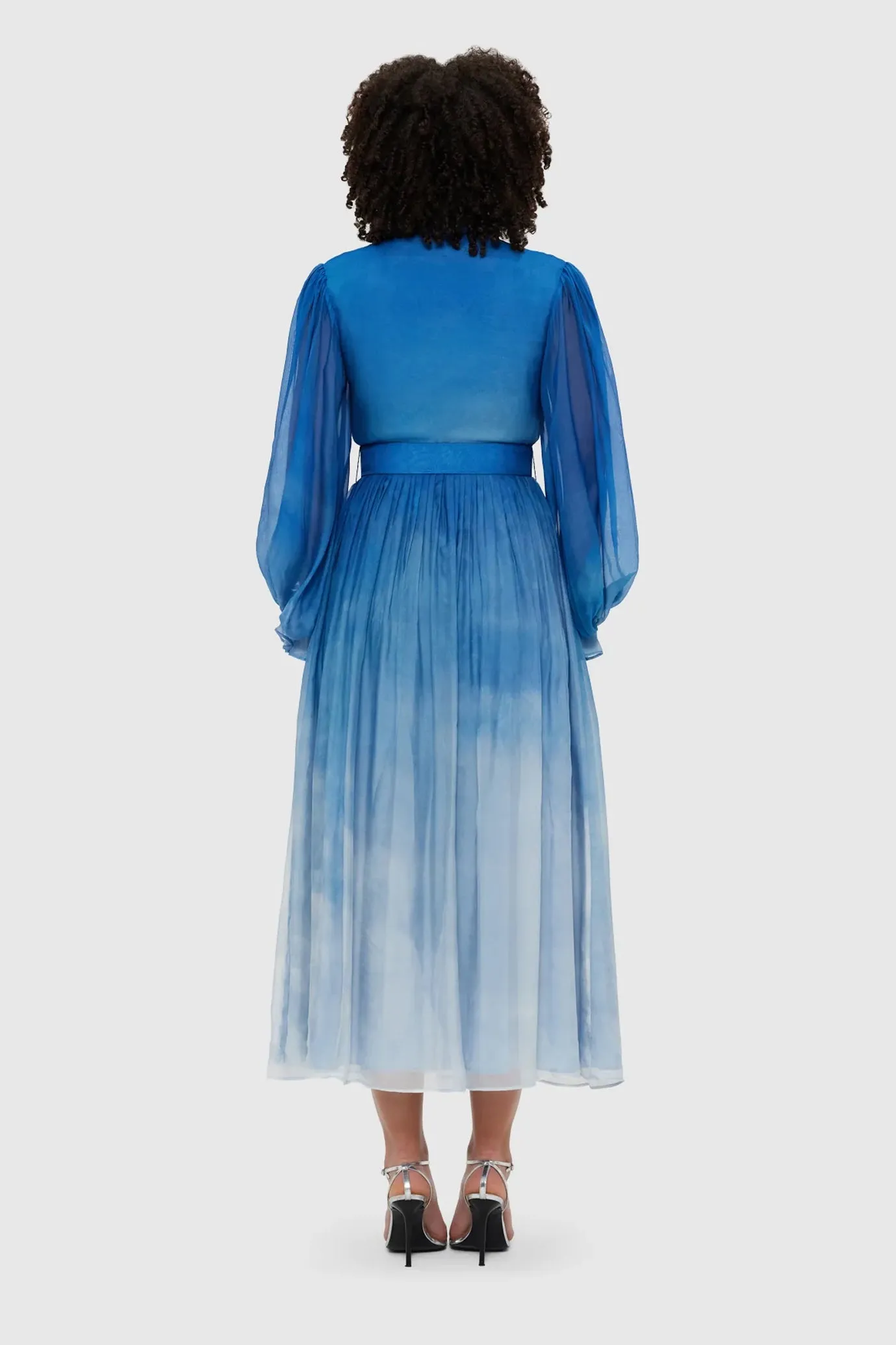 Cassie Tie Neck Midi Dress Aerial Print by Leo & Lin