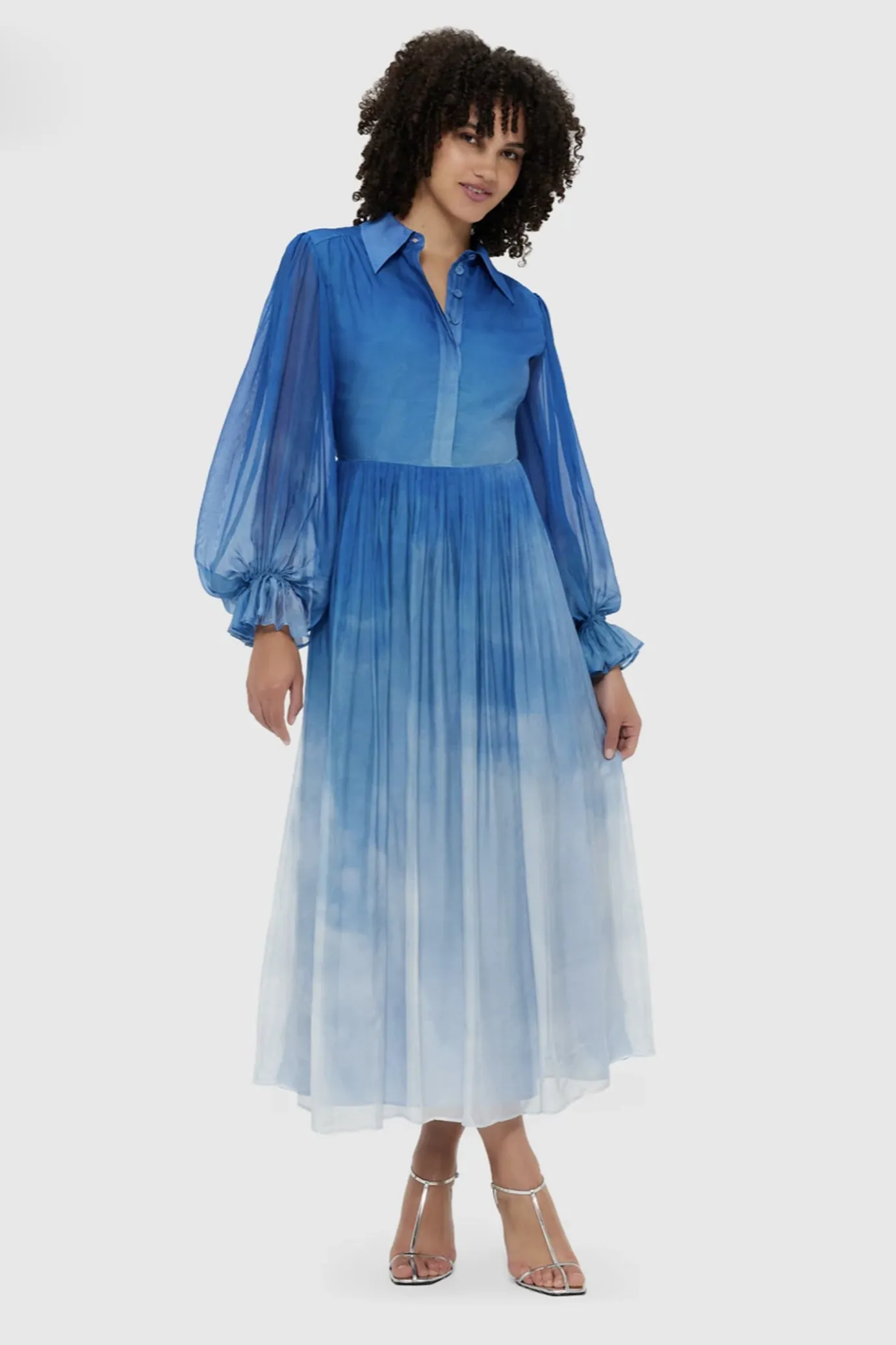Cassie Tie Neck Midi Dress Aerial Print by Leo & Lin