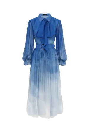 Cassie Tie Neck Midi Dress Aerial Print by Leo & Lin