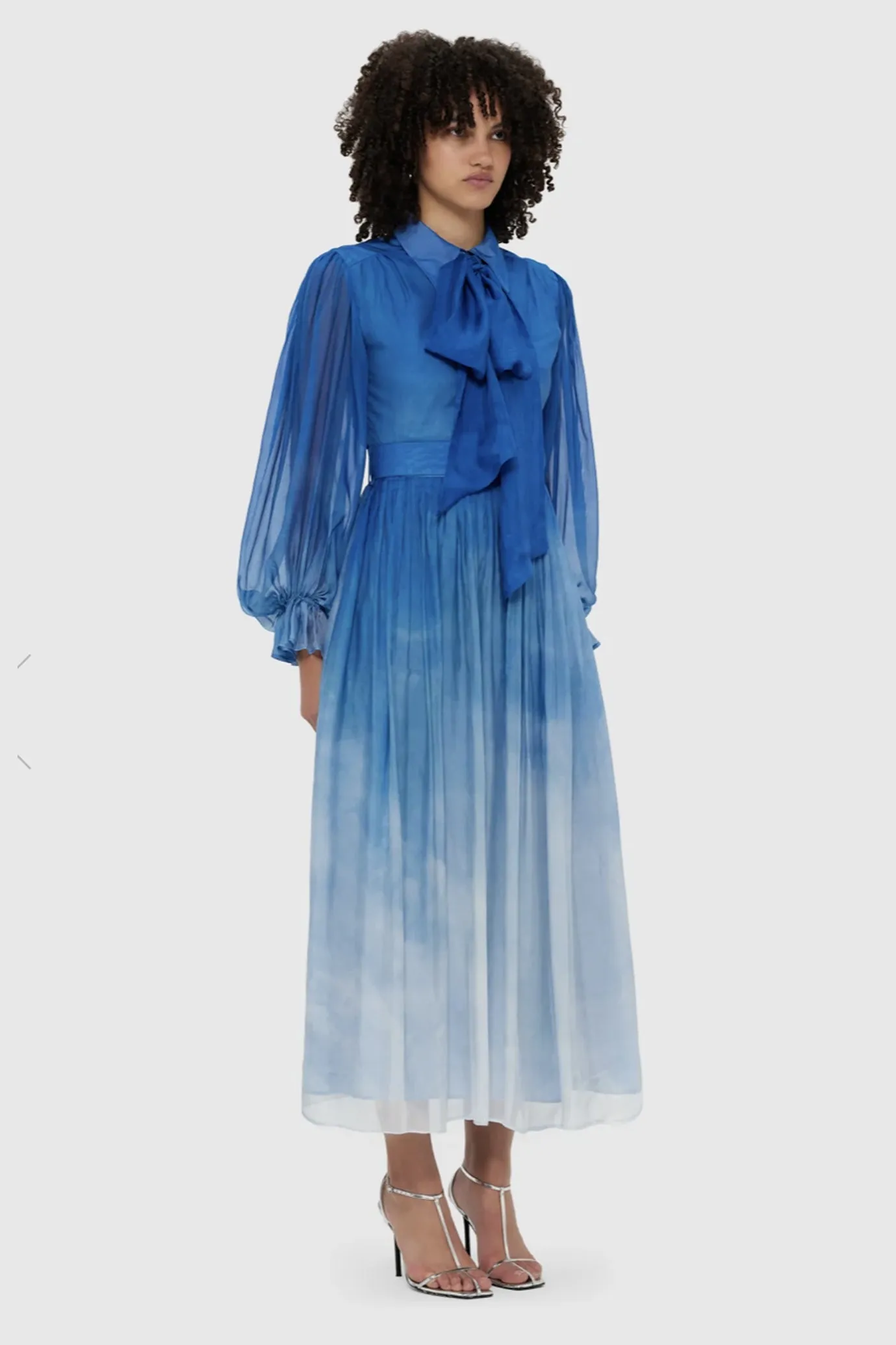 Cassie Tie Neck Midi Dress Aerial Print by Leo & Lin