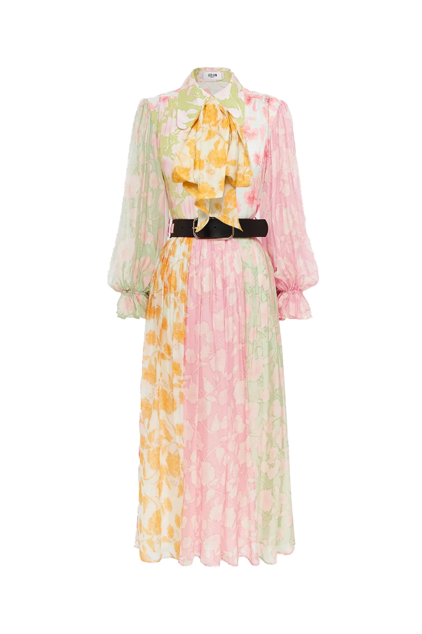 Cassie Tie Neck Midi Dress Anemone Splice Print by Leo & Lin
