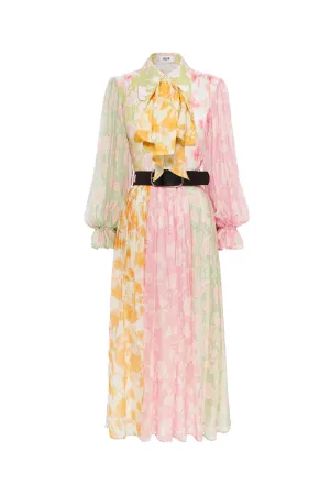Cassie Tie Neck Midi Dress Anemone Splice Print by Leo & Lin