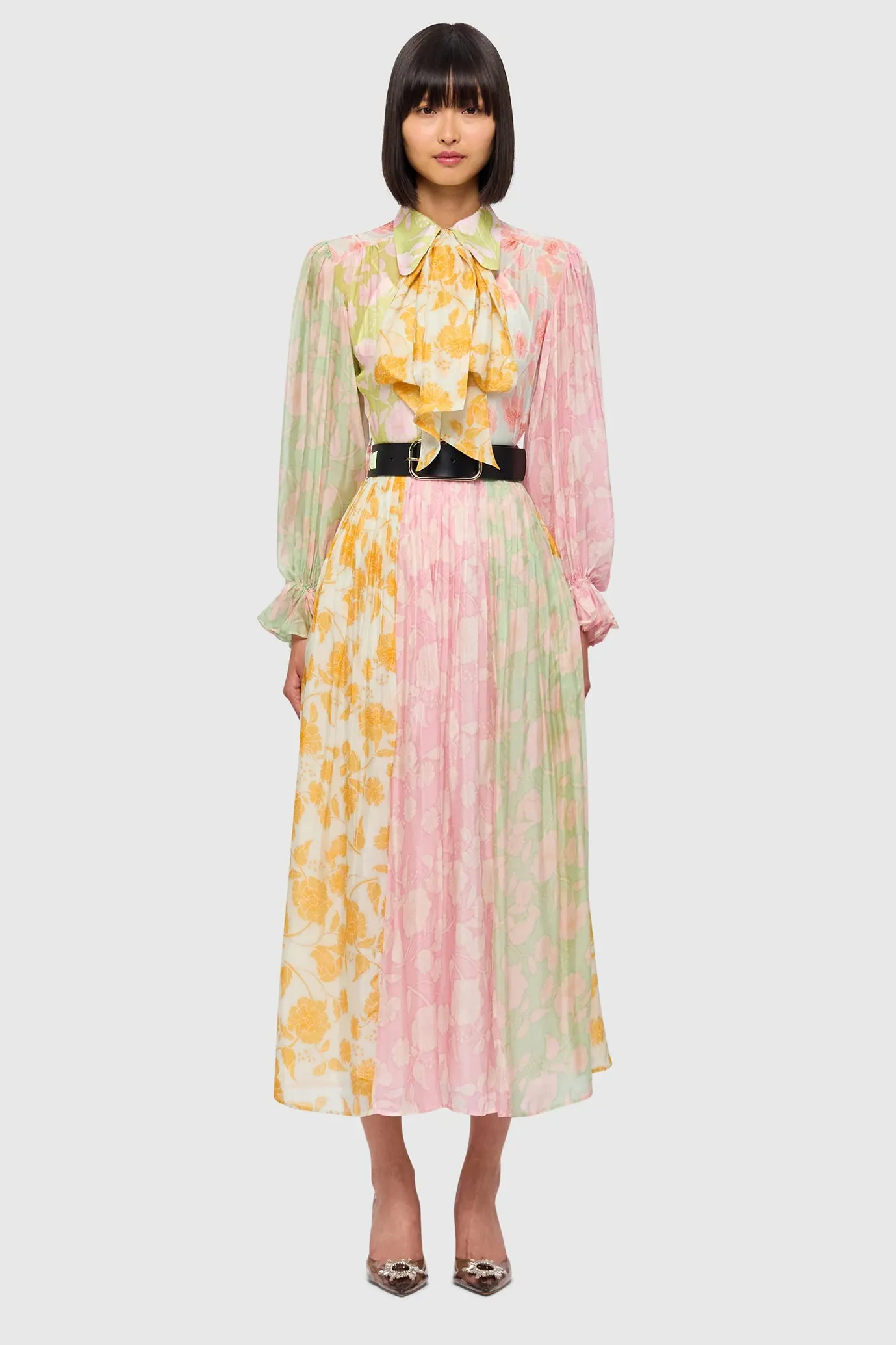 Cassie Tie Neck Midi Dress Anemone Splice Print by Leo & Lin