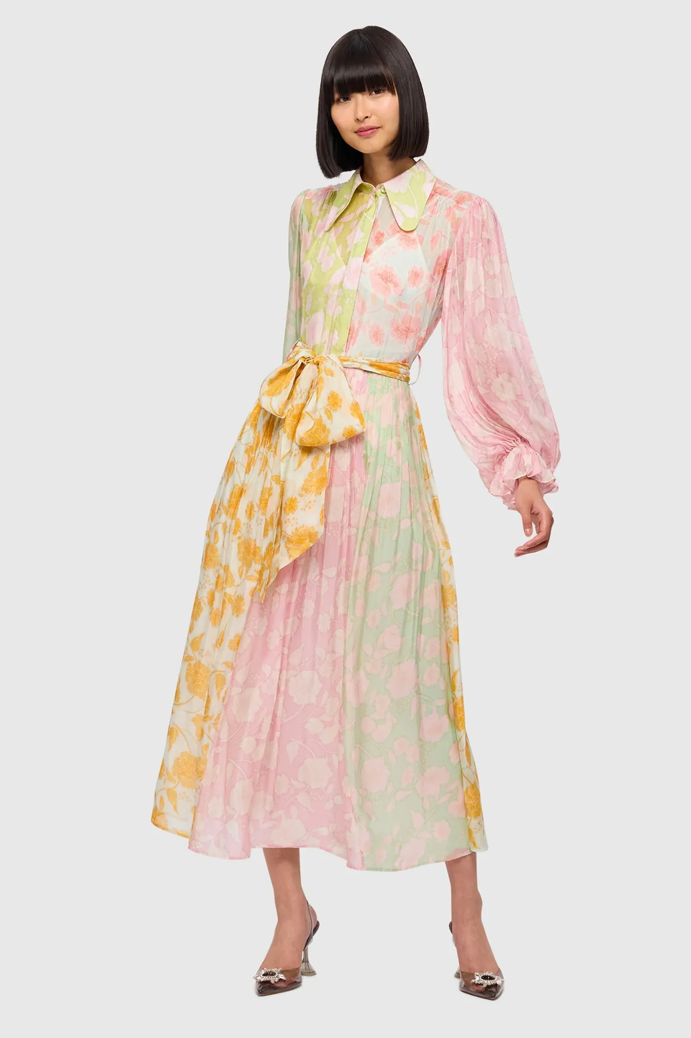 Cassie Tie Neck Midi Dress Anemone Splice Print by Leo & Lin