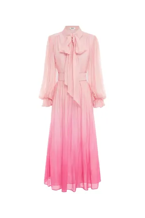 Cassie Tie Neck Midi Dress Ombre Pink by Leo & Lin