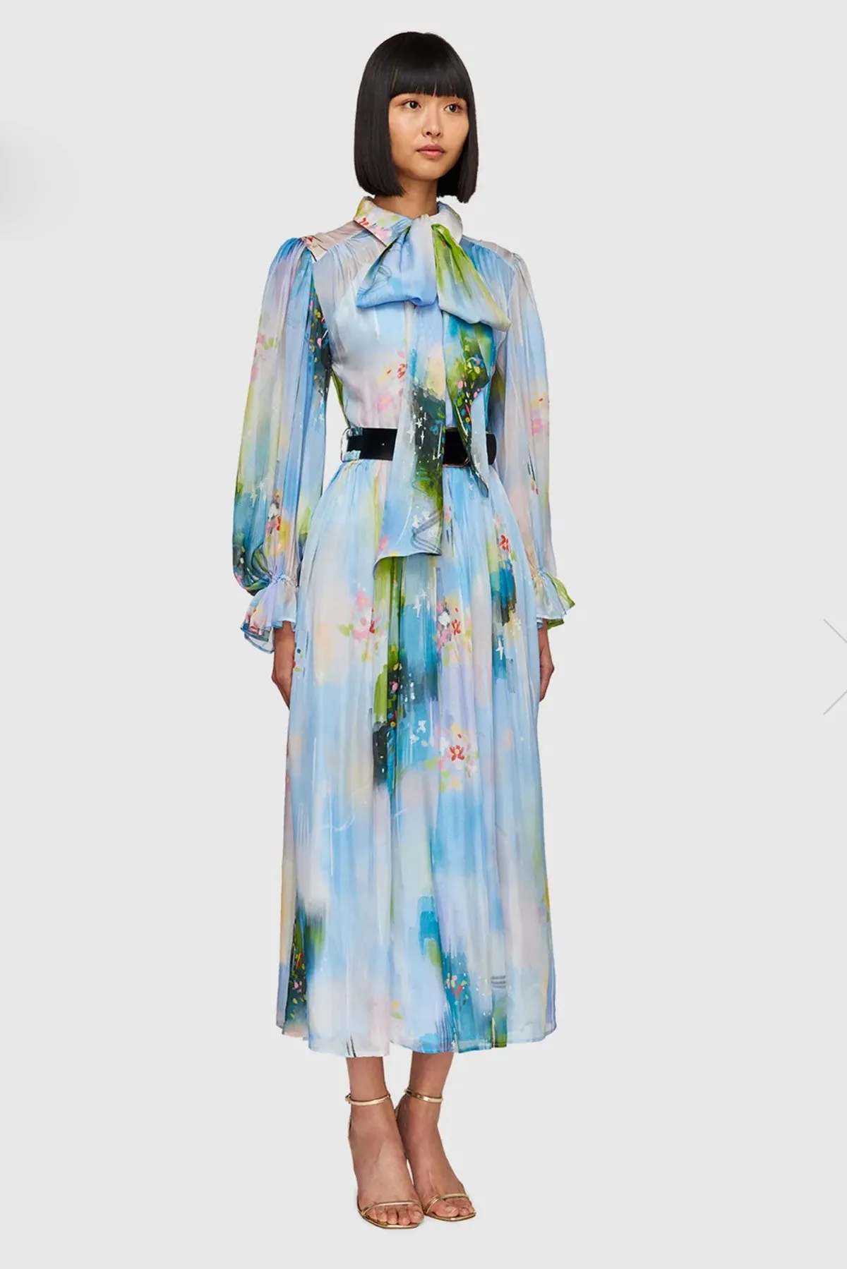 Cassie Tie Neck Midi Dress - Willow Print by Leo & Lin